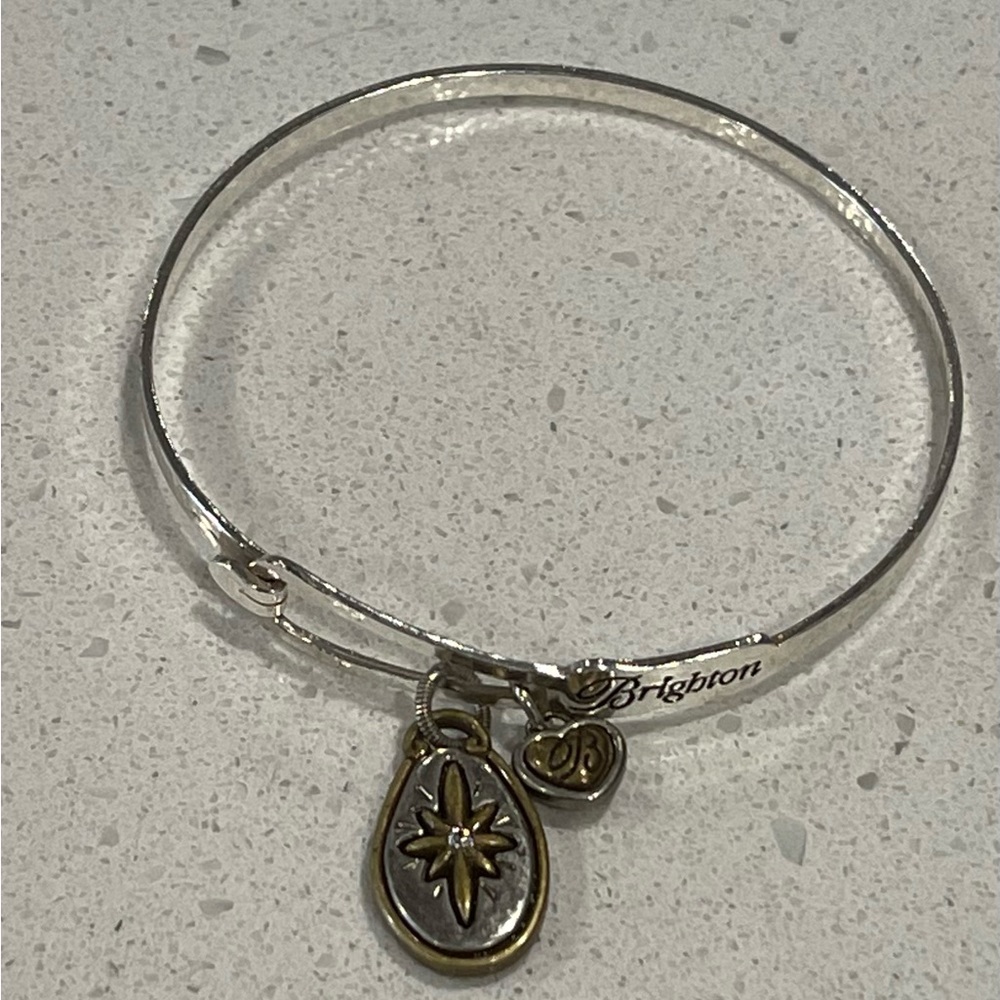 Brighton Retired Joy to the World Silver Bangle Bracelet in Fabric bag